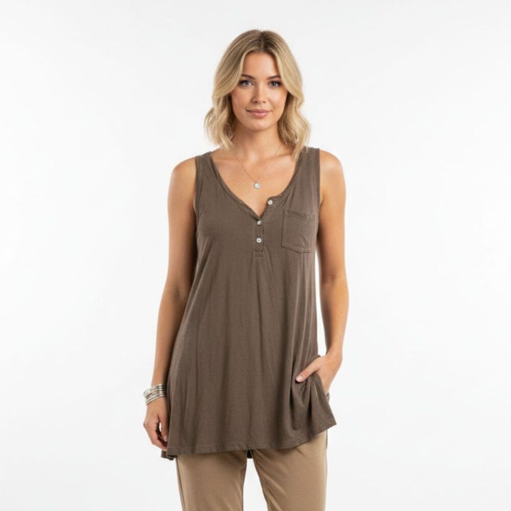 POL‎ Gray Sleeveless T Shirt Tunic Top L